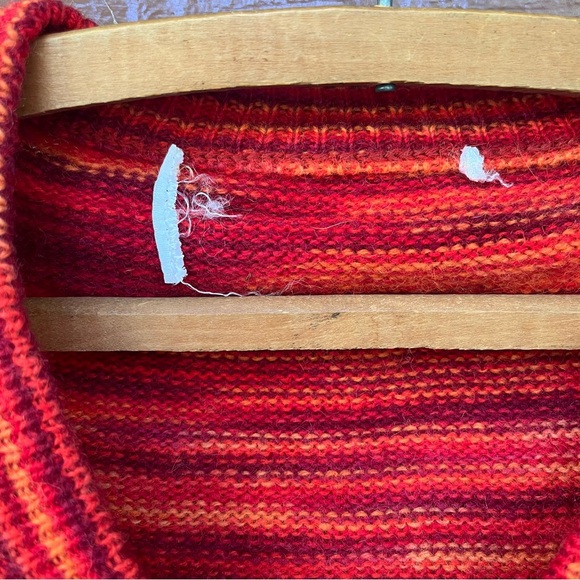 70 Multi Colored Stripe Burnt Orange Red Wool Sweater Variegated Geometric 38 S - Picture 10 of 11